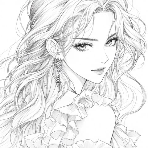 繊細な線画で描かれた女性のポートレート