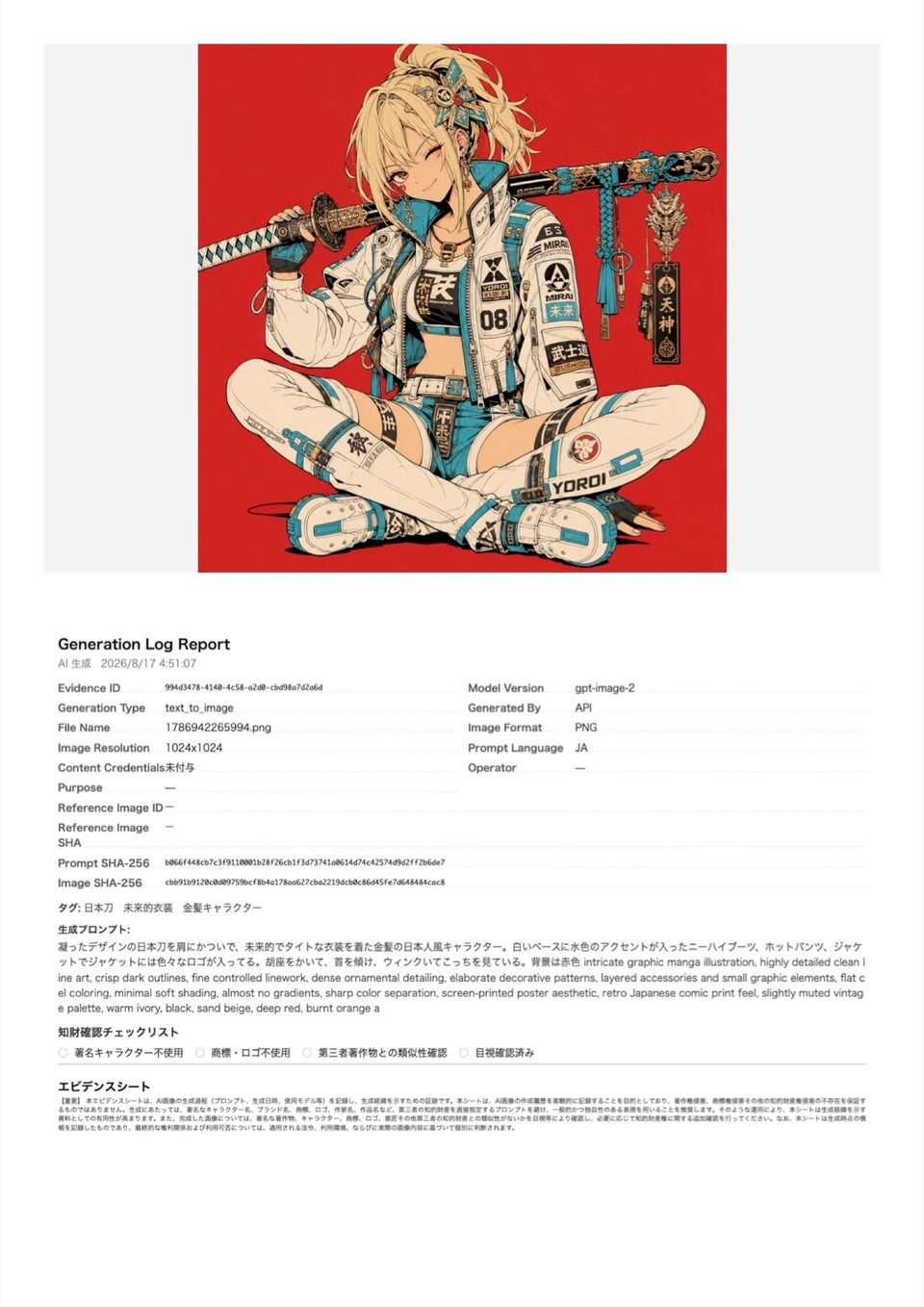 カラーイラストのGeneration Log Report