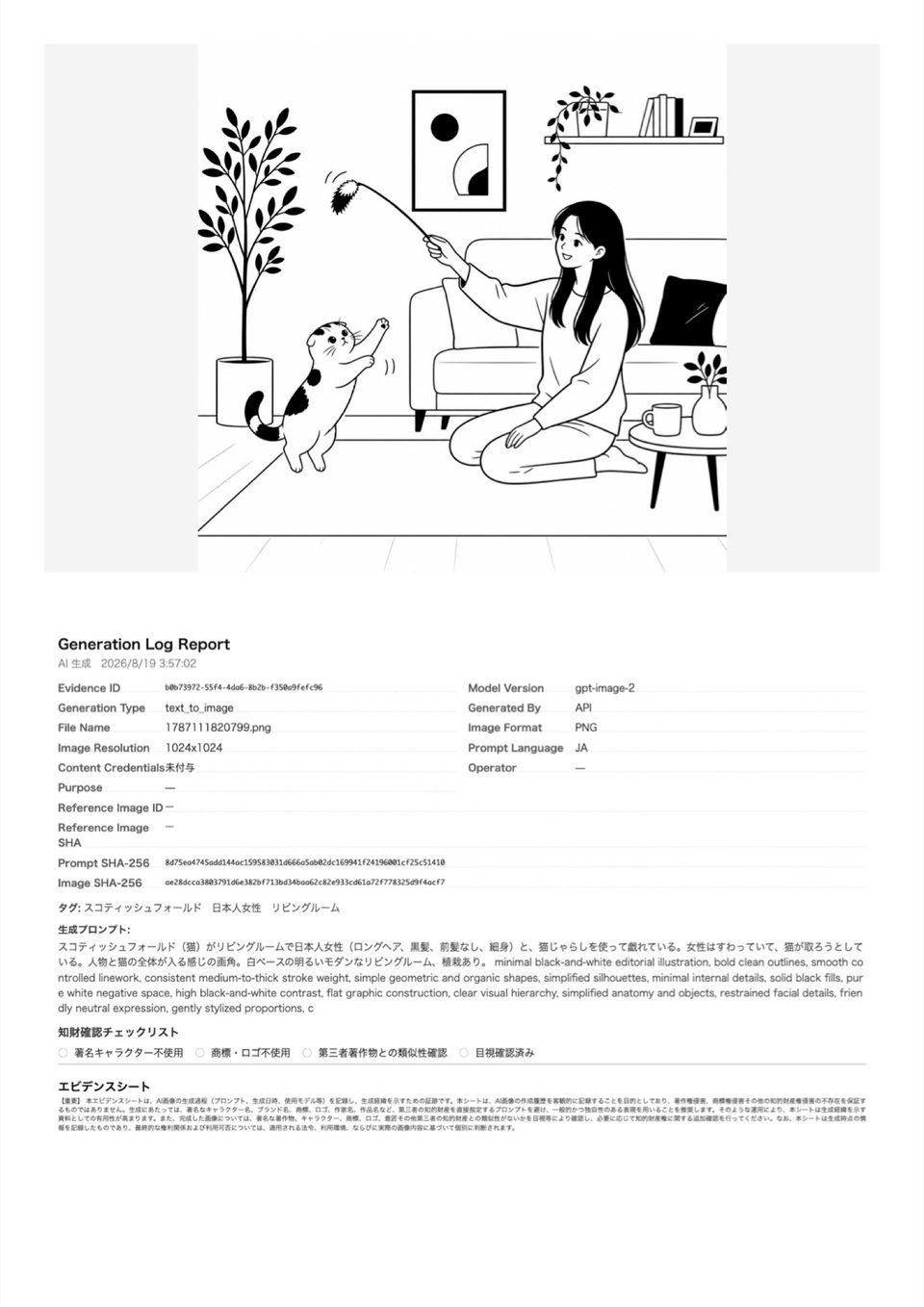 モノクロイラストのGeneration Log Report