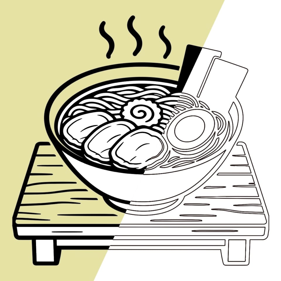 ラーメンのイラストをカラー画像から編集可能な線画へ変換した比較例